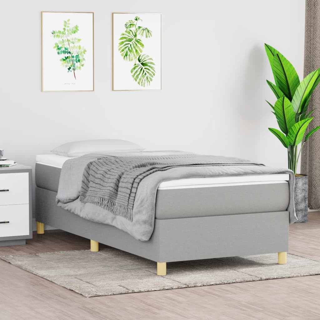 vidaXL Twin XL Fabric Box Spring Bed Frame, Light Gray - Plywood and Engineered Wood Construction - Fitting for 39.4"x79.9" Mattress