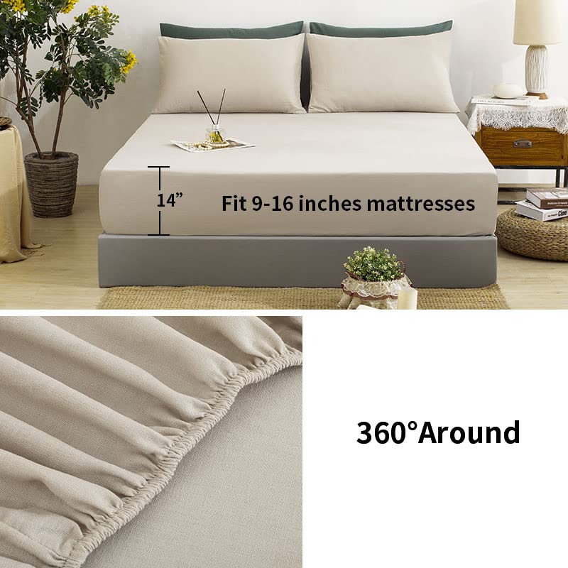 Tumei Linen Sheets Queen Size-100% Linen Bed Sheets Set Queen Size, 4Pcs Washed French Flax Linen Sheets Set With Durable Deep P