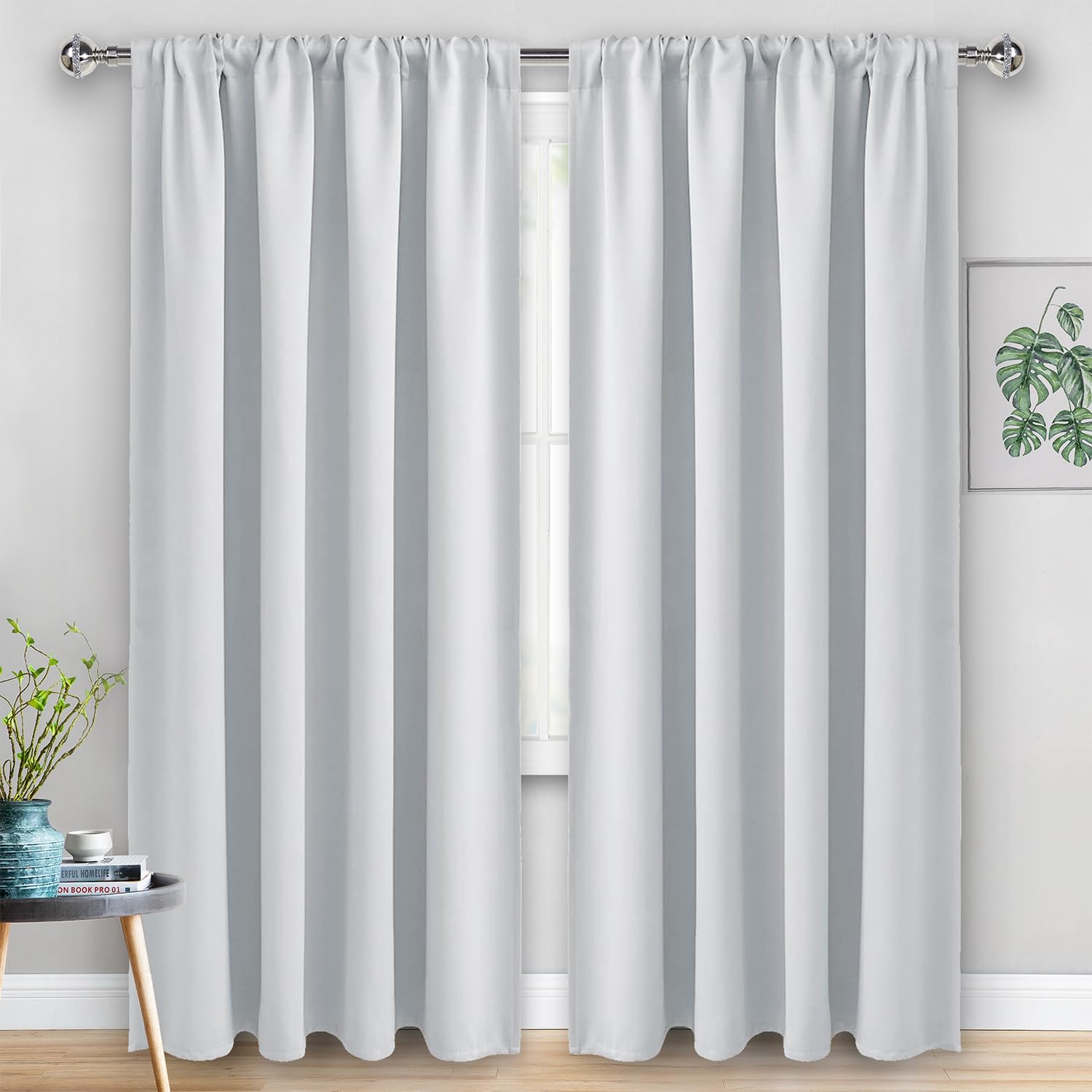 Jiuzhen Room Darkening Curtains - Thermal Insulated Window Curtains, Rod Pocket Curtains For Bedroom Living Room Office, Blackout Curtain 2 Panels With Tiebacks, 60 X 96 Inch, Greyish White