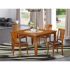 East West Furniture PFAV5-SBR-LC 5 Piece Dining Room Furniture Set Includes a Square Wooden Table with Butterfly Leaf and 4 Faux Leather Kitchen Dining Chairs, 54x54 Inch, Saddle Brown