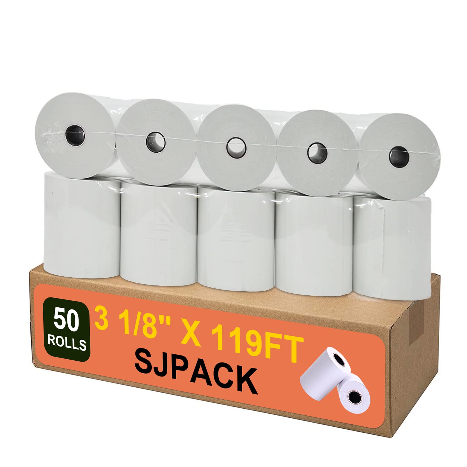 Sjpack Thermal Paper 3 1/8 X 119Ft Pos Receipt Paper, 50 Rolls Cash Register Roll Tm-T88 T-20 T-90 Srp-350 370