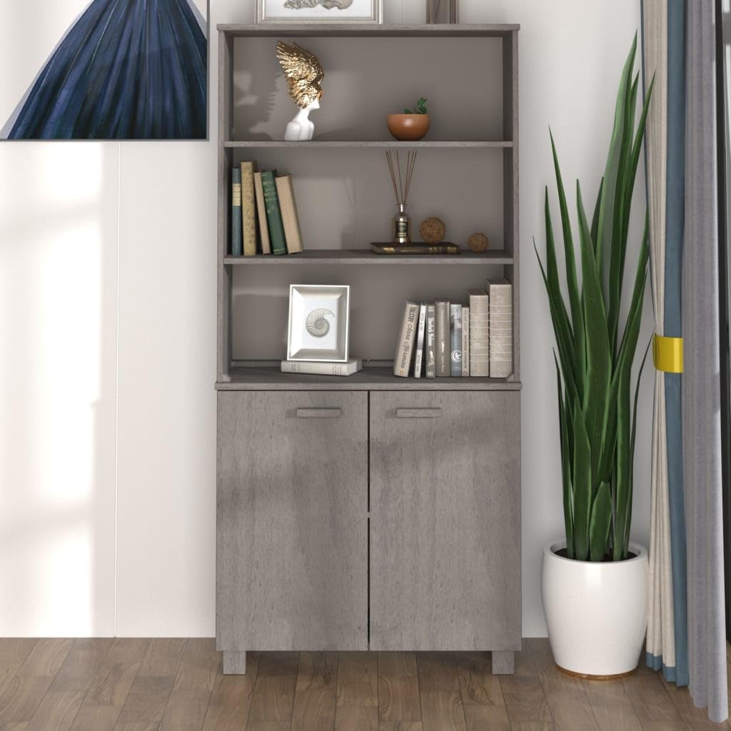 vidaXL Light Gray Highboard with Solid Pine Wood and MDF Frame - High Storage Capacity, Sturdy and Stylish Design, Ideal for Various Interiors