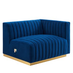 Modway Conjure Channel Tufted Performance Velvet Right-Arm Chair in Gold/Navy