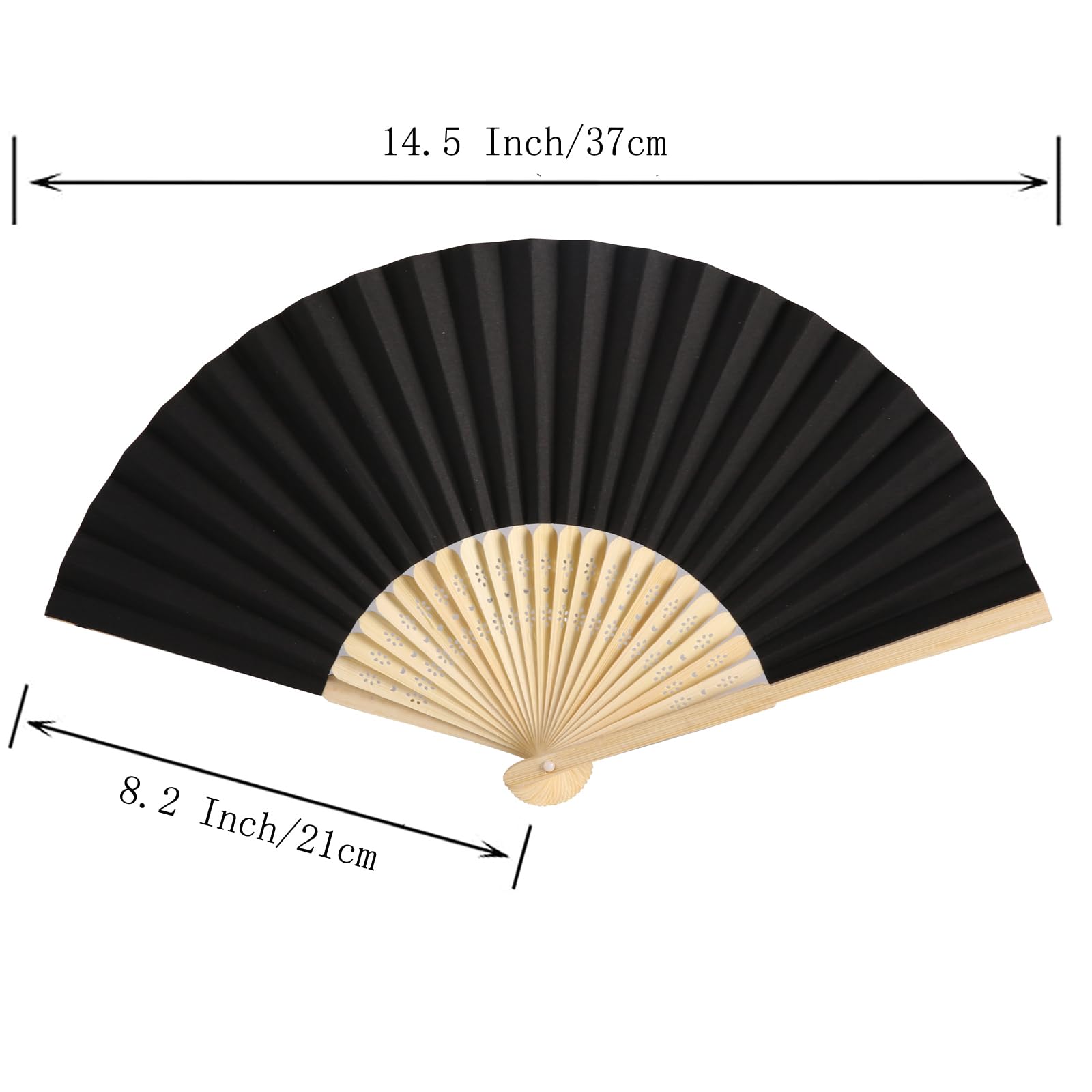 Sl Crafts 50Pcs Paper Hand Fan With Organza Bags Bamboo Handheld Folding Fan Decorative Paper Fan Wedding Party Favors (Black)