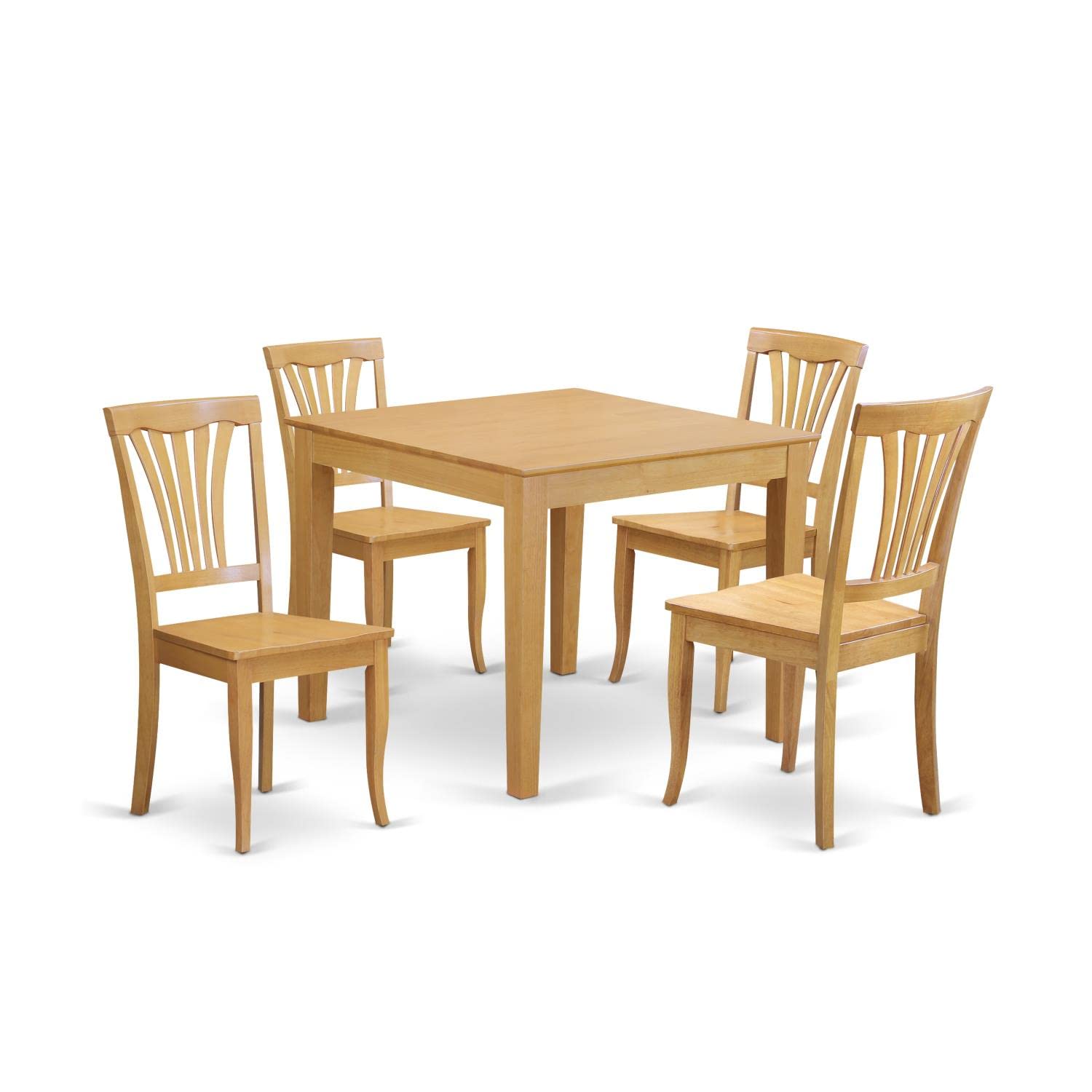 East West Furniture Oxford 5 Piece Set Includes a Square Dinner Table and 4 Kitchen Dining Chairs, 36x36 Inch, OXAV5-OAK-W