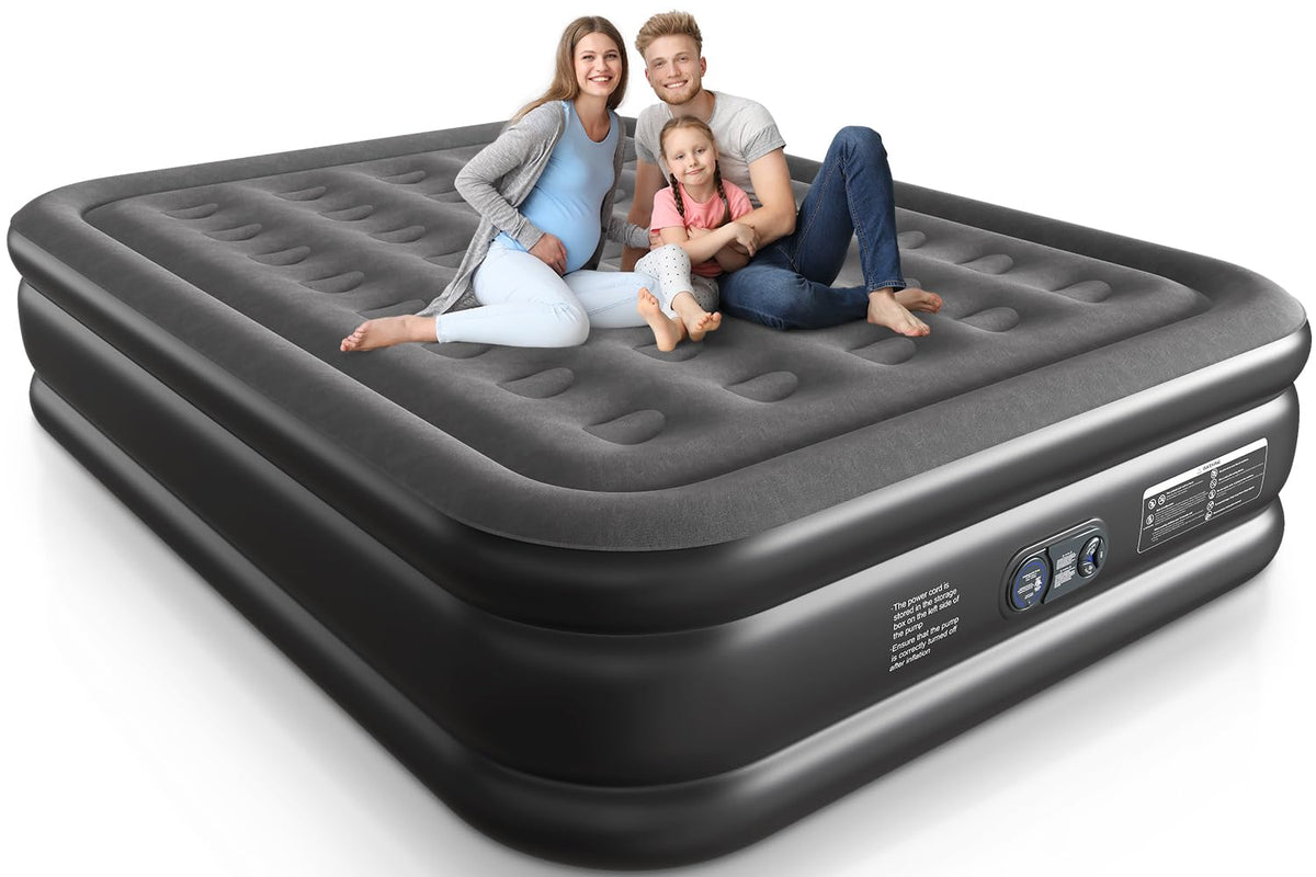 Ezyrest Air Mattress Queen With Built In Pump 16'' Double Height Inflatable Mattress With Soft Flocked Top & Carry Bag Adjustabl