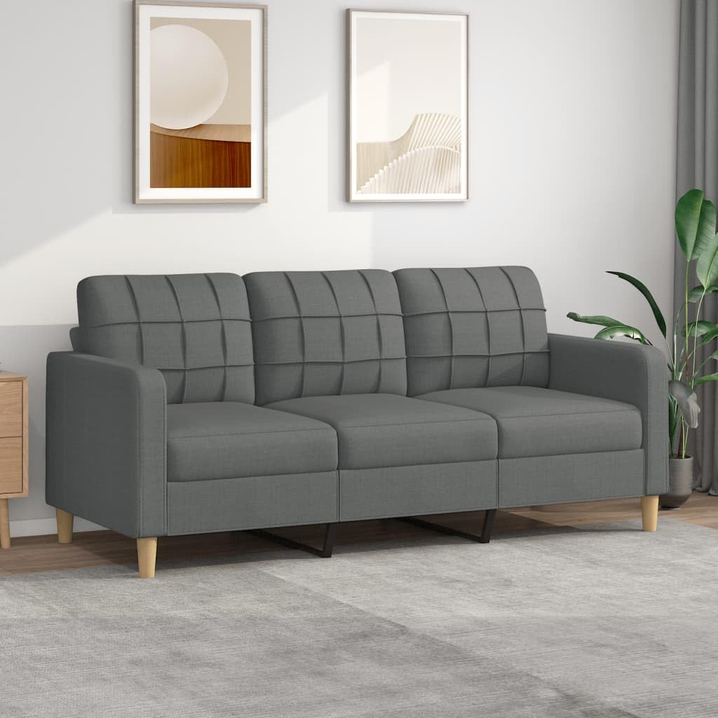 vidaXL 3-Seater Lounge Sofa- Modern Design, Built with Durable Fabric and Sturdy Metal Frame, Dark Gray