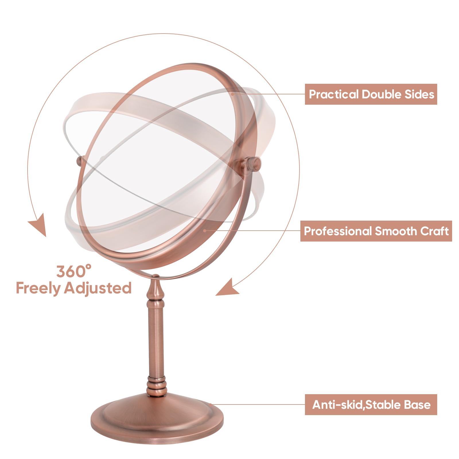 Nicesail 10X Magninfied Makeup Mirror For Desk, 10X Magnifying Mirror For Bathroom Countertop, 360 Swivel No Light Matte Rose Go