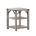Flash Furniture Wyatt Modern Farmhouse 3 Tier Side Table - Gray Wash Engineered Wood Frame - Black Metal Crisscross Side Braces 