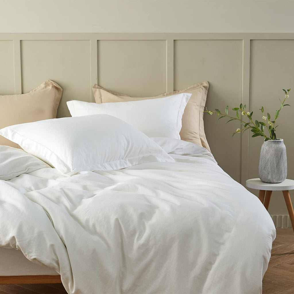 Simple&Opulence French Linen Duvet Cover Set 88'' X 92''- 3 Pieces (1 Comforter Cover,2 Pillowcases)- Natural Flax Cotton Blend-