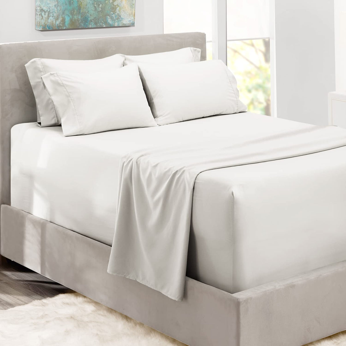 Hearth & Harbor Extra Deep Pocket Queen Sheet Set - Fits Mattresses Up To 24 Inches Deep - 6 Piece Set With Deep Pocket Sheets -