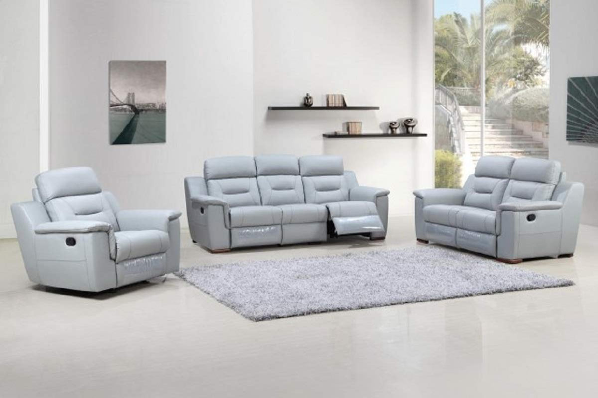 HomeRoots Leather Upholstery/Solid Wood Frame 200&quot; X 123&quot; X 123&quot; Gray Sofa Set