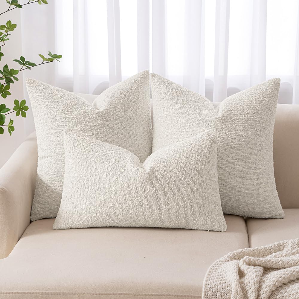 Miulee Set Of 2 Decorative Couch Pillow Covers 20X20 Inch White Neutral Throw Pillows Textured Boucle Accent Solid Cushion Pillowcase Spring Cozy Soft Chair Sofa Bedroom Livingroom Home Decor