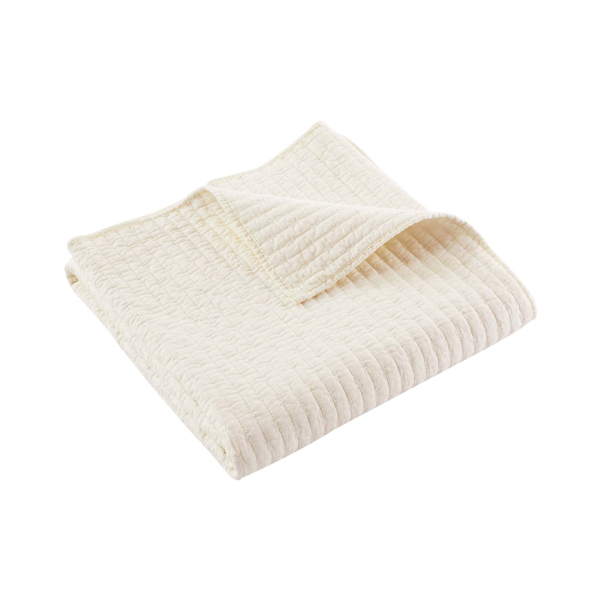 Levtex Home - Cross Stitch - Quilted Throw - 50X60In. - 100% Cotton - Reversible Pattern - Cream With White Stitching