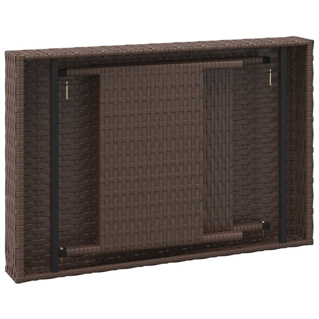 vidaXL Foldable Brown Side Table - Weather Resistant Poly Rattan, Powder-Coated Steel Frame, Space Efficient Design, Suitable for Indoor and Outdoor Use