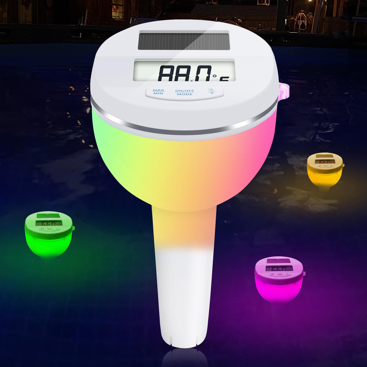 Kingsom Solar Digital Pool Thermometer,Floating Pool Digital Thermometer With Color Changing Light,Large Lcd Screen Easy To Read