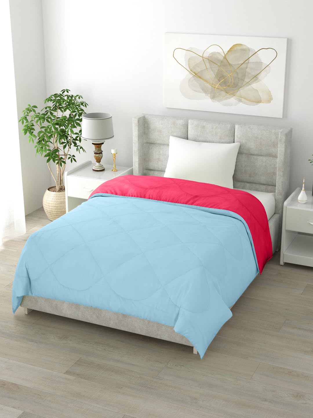 Clasiko Reversible Single Bed Comforter; 60X90 Inches; 200Gsm; Aqua Blue & Pink