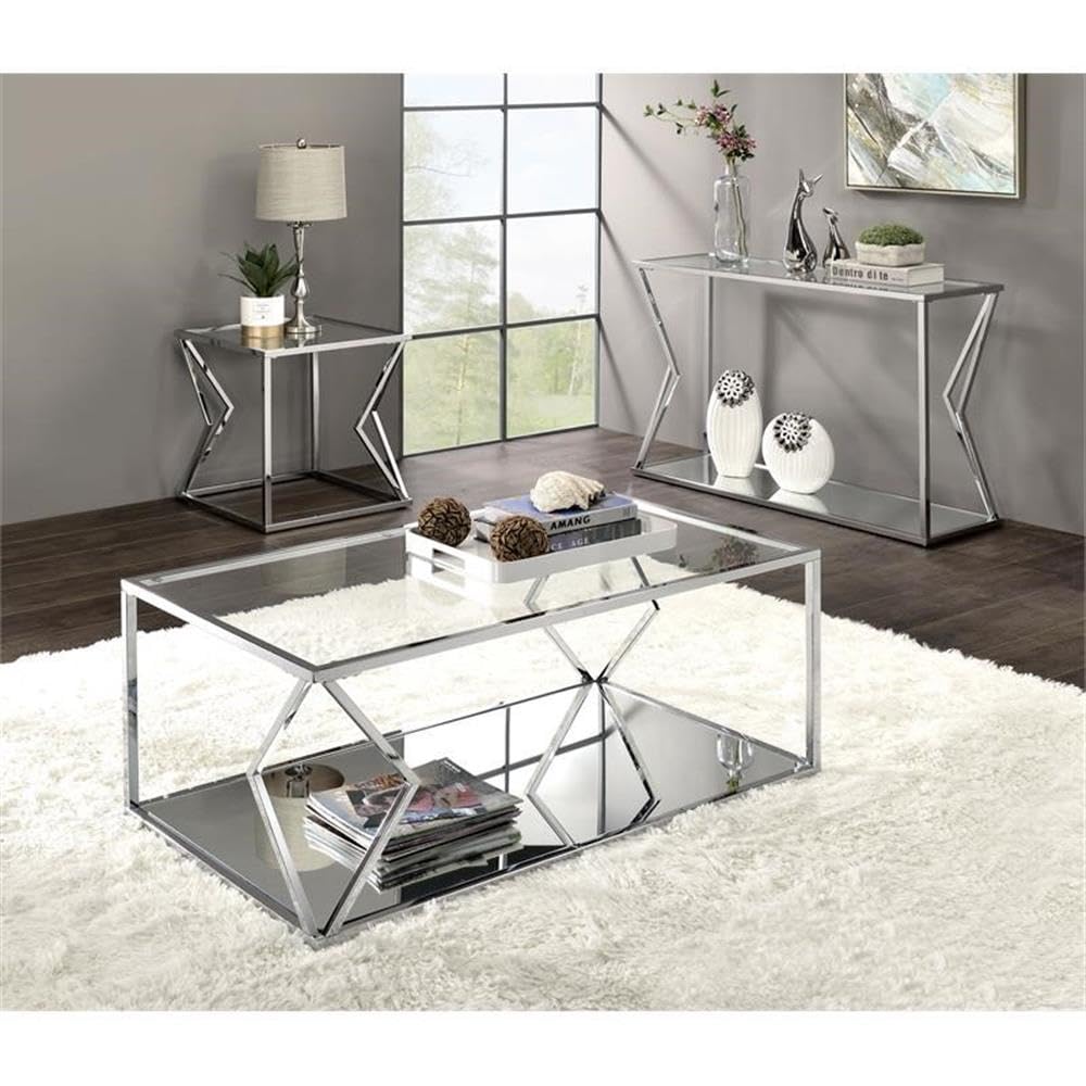 Acme Virtue Glass Top Rectangular Coffee Table in Clear and Chrome