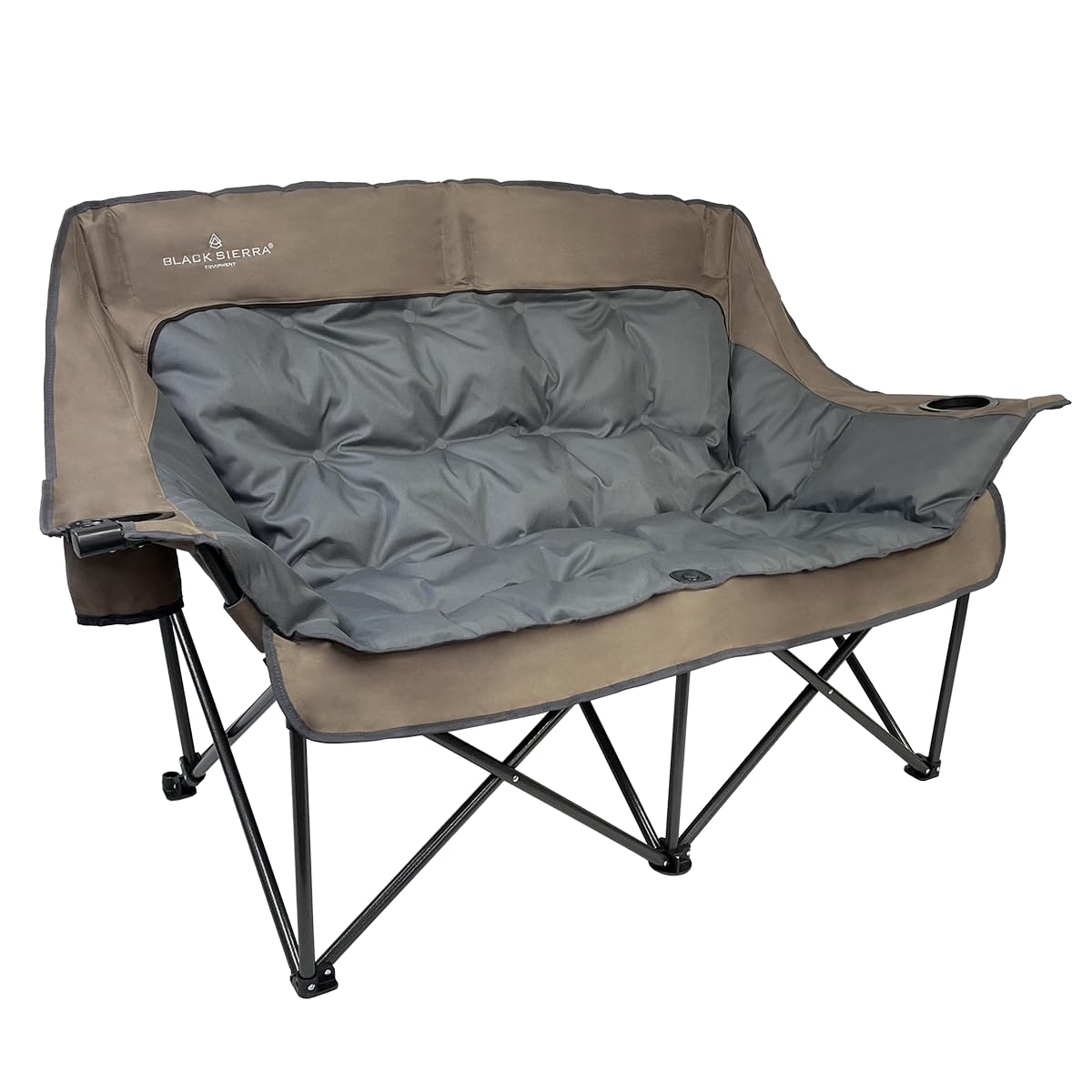 Black Sierra Double Camping Chair for Adults, Oversized Folding Loveseat Supports 600 lbs, Plush Padded Outdoor Couch with Cup H