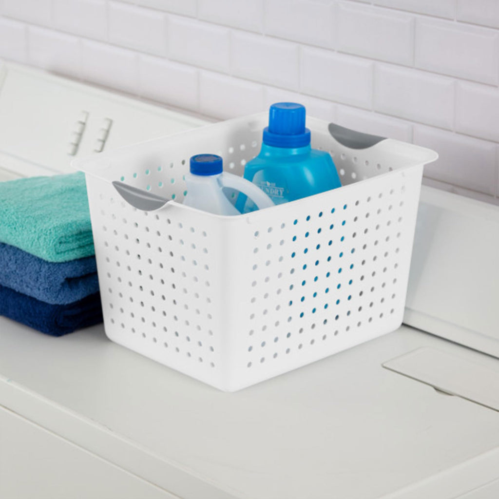Sterilite Deep Ultra Basket, Closet Organizer Bin, Cabinets, Pantry, Shelving And Countertop Space Open Container, White, 24-Pac