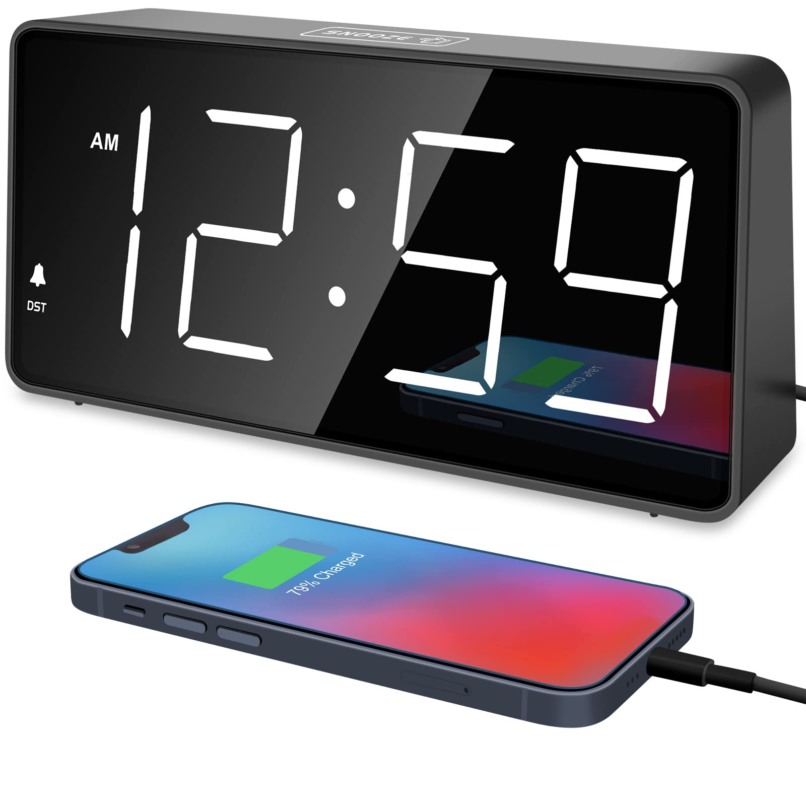 Peakeep Digital Alarm Clock for Bedroom Bedside, Loud Alarm Clock for Heavy Sleepers, Large Big LED Numbers for Seniors, Battery