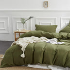 Simple&Opulence 100% Linen Duvet Cover Set, 2 Pcs Pure Natural French Flax Olive Green Duvet Cover Twin Size, Breathable Soft Co