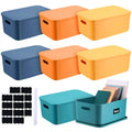Tanlade 8 Pcs Plastic Storage Bins Stackable Baskets with Lid and Handle Colorful Desktop Storage Box Cubby Containers for Shelf