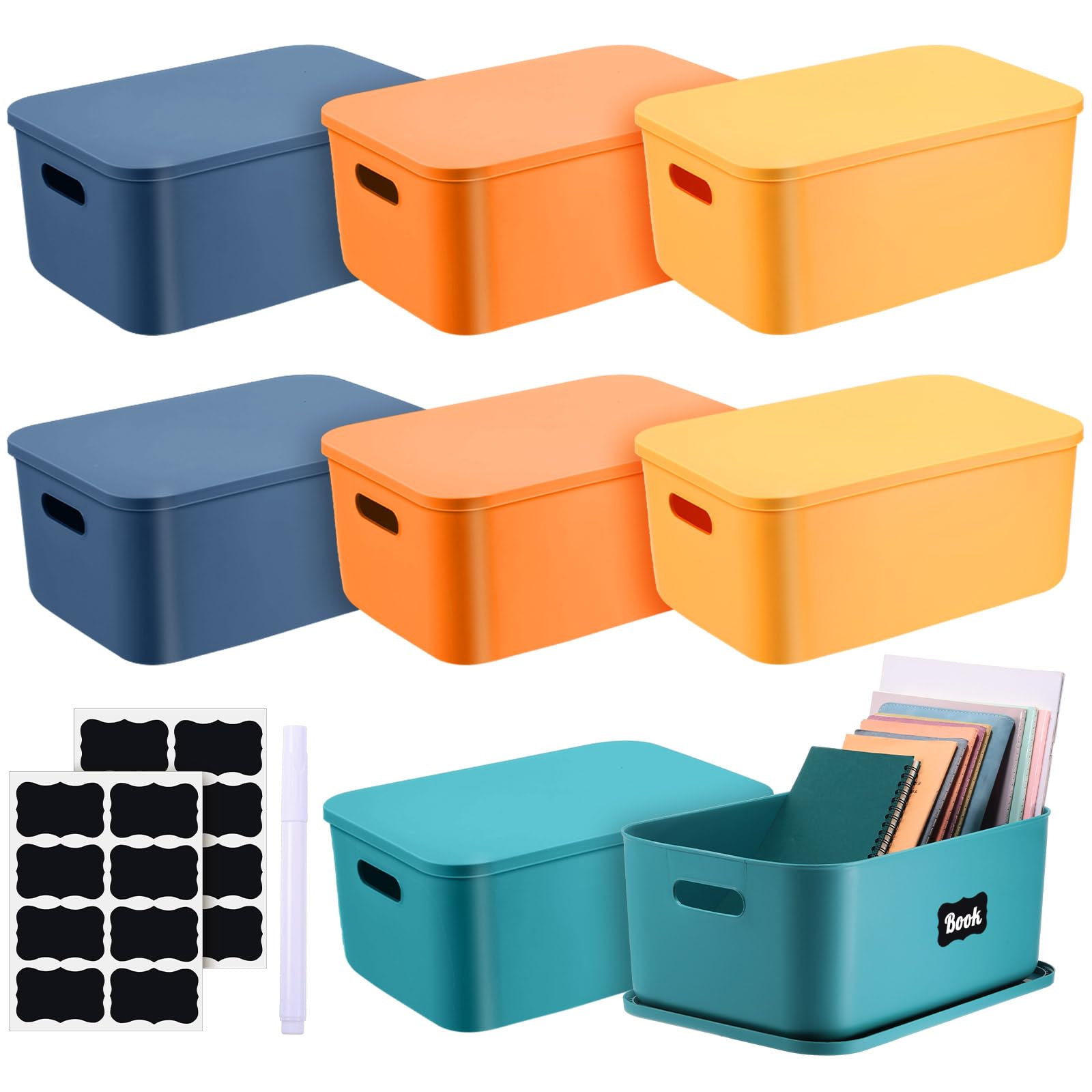 Tanlade 8 Pcs Plastic Storage Bins Stackable Baskets with Lid and Handle Colorful Desktop Storage Box Cubby Containers for Shelf
