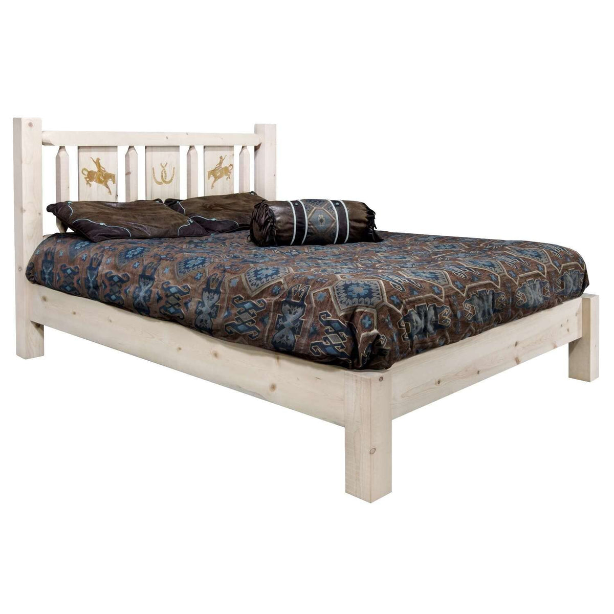 Montana Woodworks Bronc Design Laser Engraved Platform Bed in Natural (Twin: 81 in. L x 46 in. W x 47 in. H (178 lbs.))