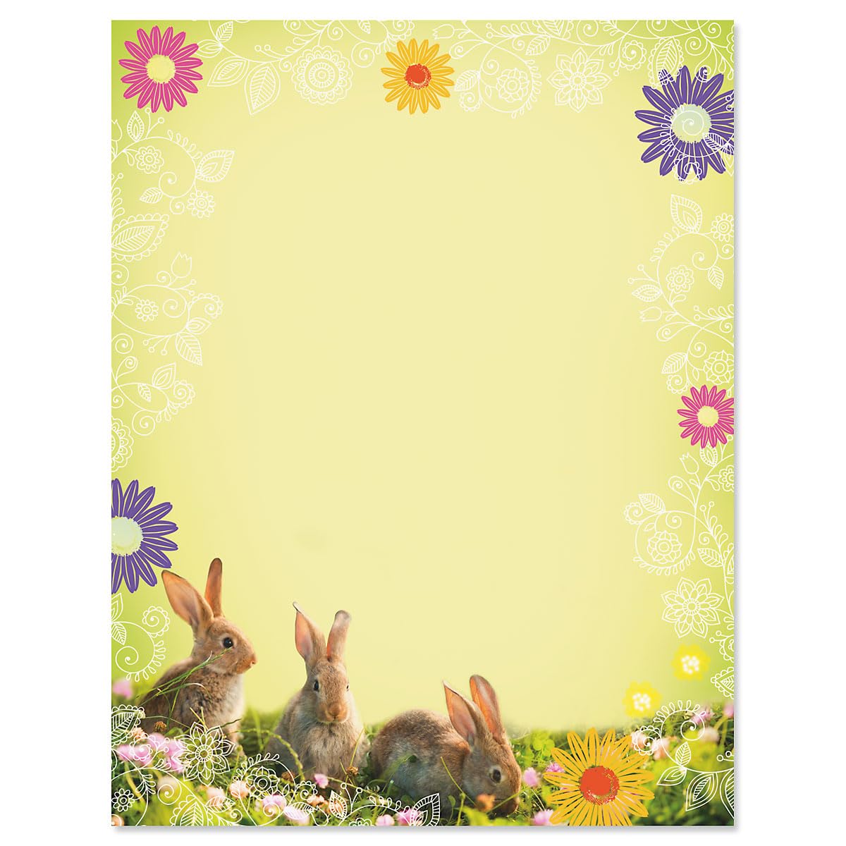 Current Photo Bunnies Easter Letter Paper - Decorative Spring Stationery Sheets With Bunny Border, Printable Holiday, Wedding &