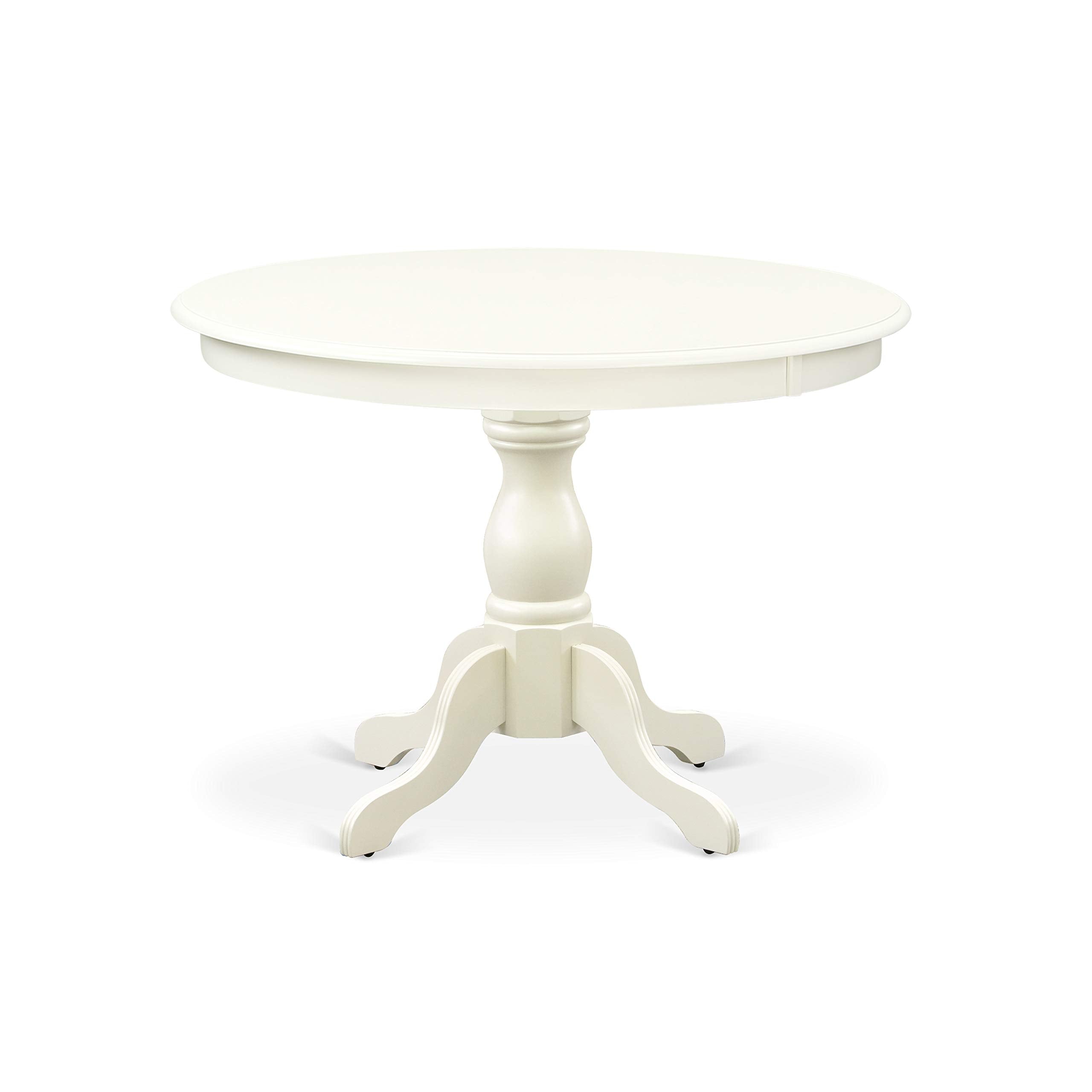East West Furniture HBIP3-LWH-C 3 Piece Dinette Set for Small Spaces Contains a Round Dining Table with Pedestal and 2 Linen Fabric Upholstered Dining Chairs, 42x42 Inch, Linen White