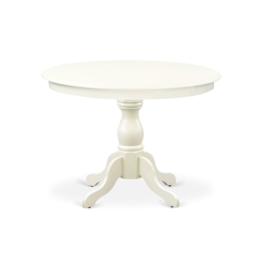 East West Furniture HBAB3-LWH-02 3 Piece Dining Set Contains a Round Dining Room Table with Pedestal and 2 Light Beige Linen Fabric Upholstered Parson Chairs, 42x42 Inch, Linen White