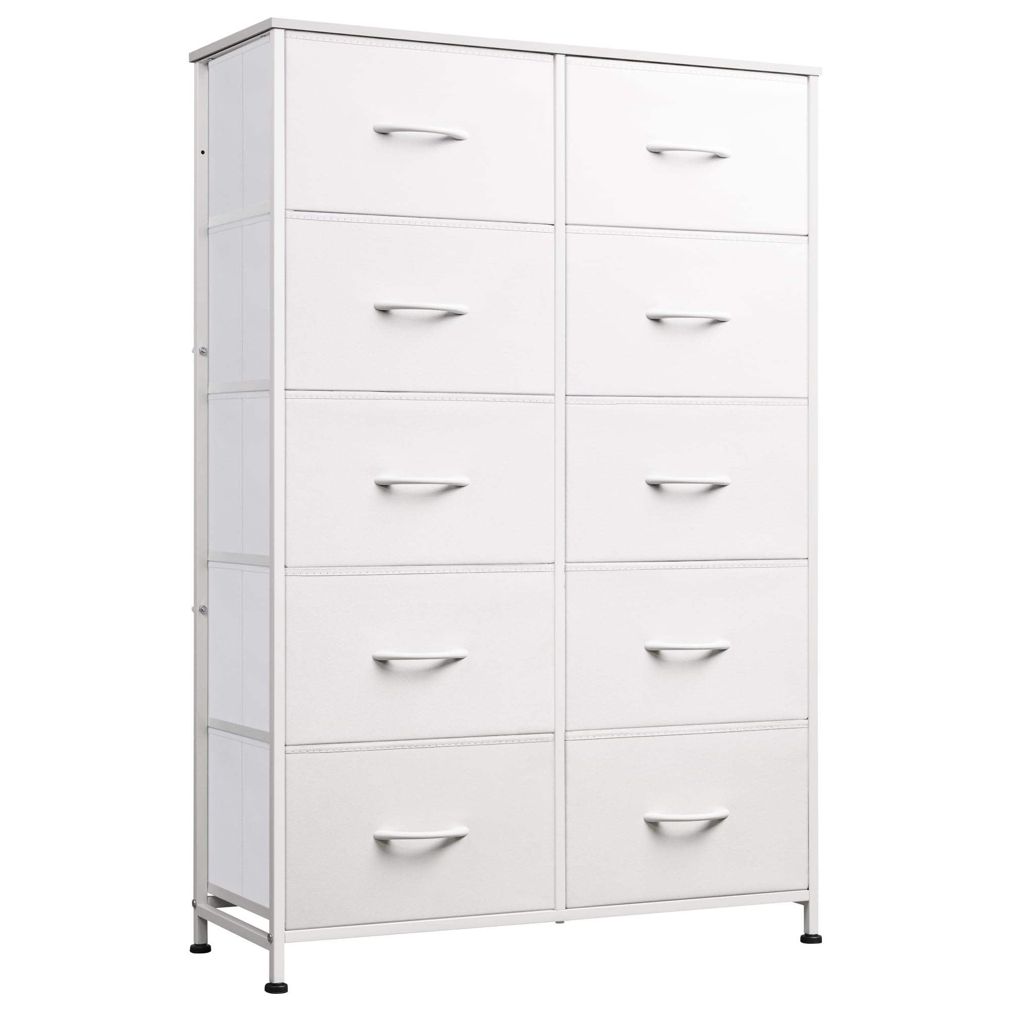 Wlive Fabric Dresser For Bedroom With 10 Drawers, Tall Chest Of Drawers, White Dressers Bedroom Furniture, Storage Organizer Unit With Bins For Closet, Hallway, Living Room, Entryway