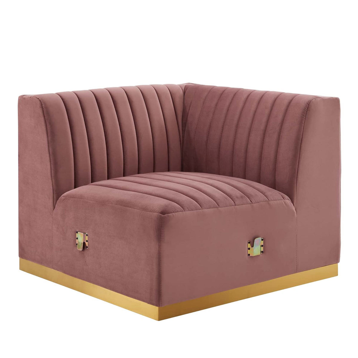 Modway Conjure Channel Tufted Performance Velvet Right Corner Chair in Gold/Rose