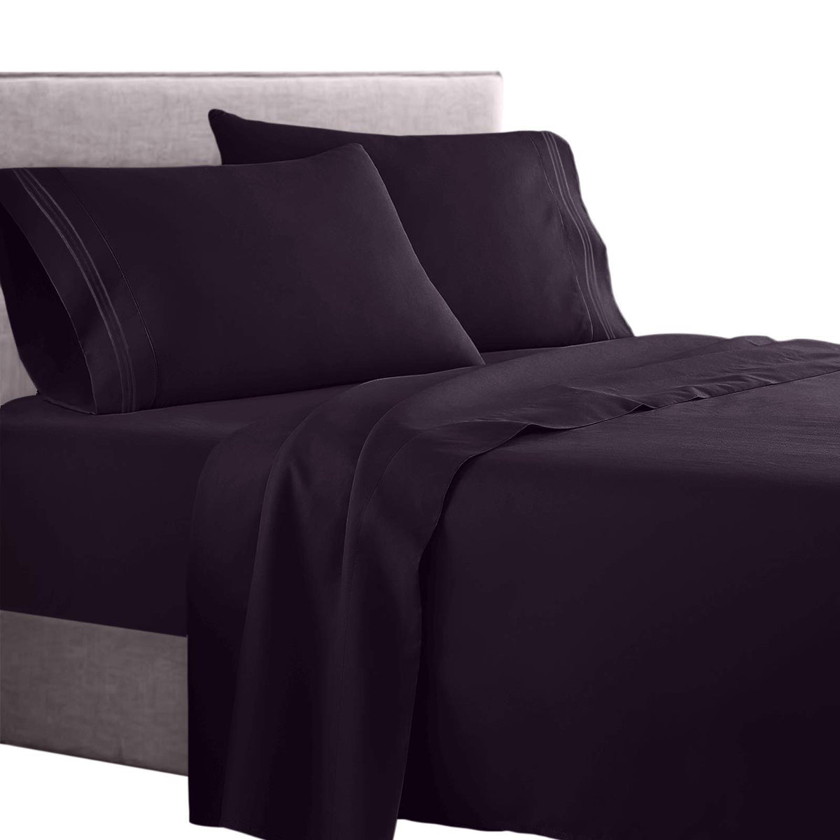 Clara Clark  Supreme 1500 Collection 4Pc Bed Sheet Set - Full (Double) Size, Purple Eggplant
