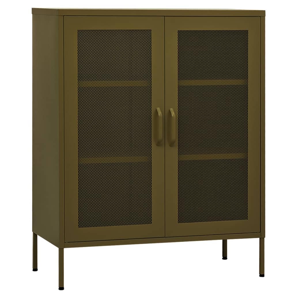 vidaXL Olive Green Steel Storage Cabinet - Sturdy Industrial Design with Adjustable Shelves and Levellers, Easy to Assemble, Perfect for Books and Magazines