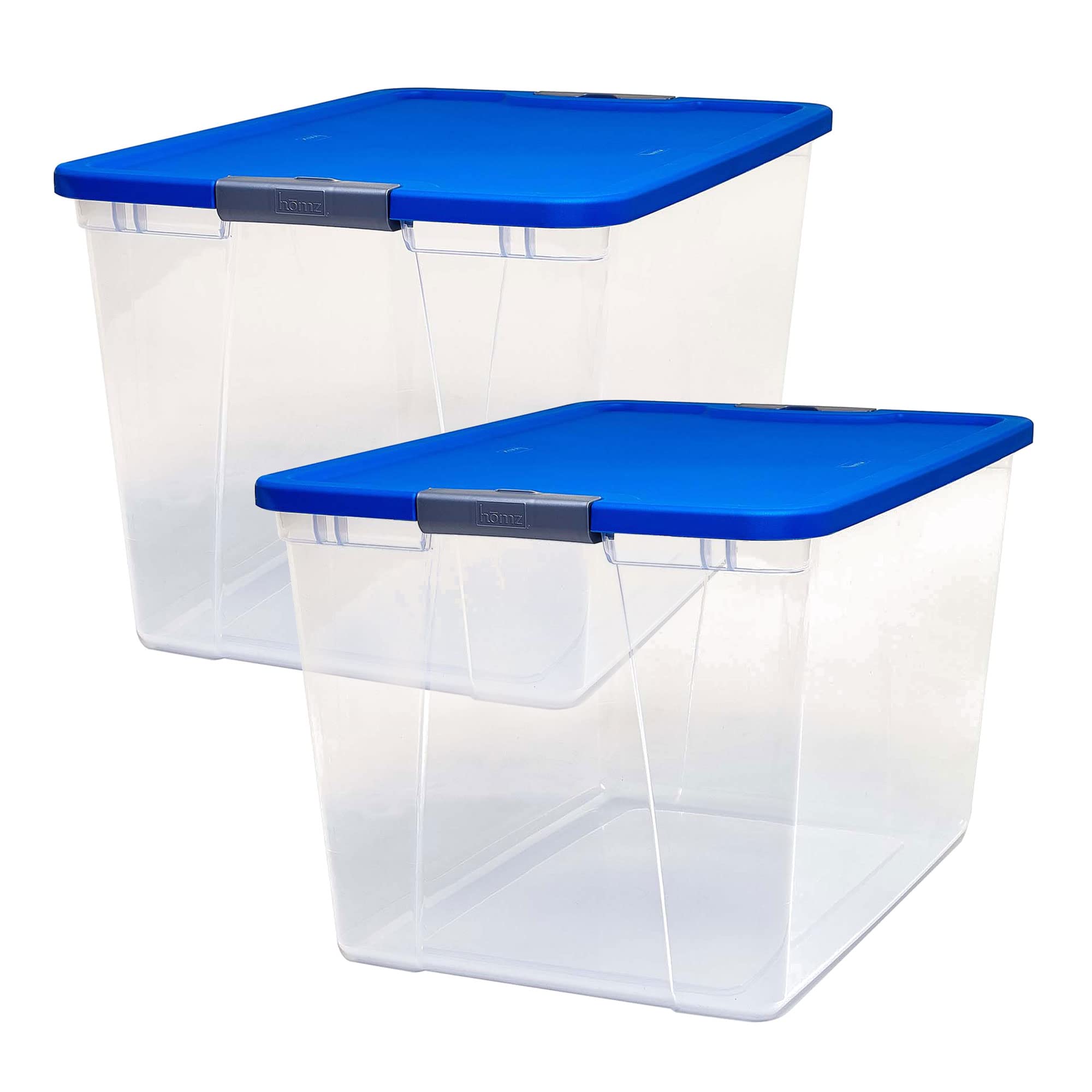 Homz Totes HOMZ 2-Pack Plastic Storage Bins w/Lids, Stackable Totes, 64 Quart, Cl ...