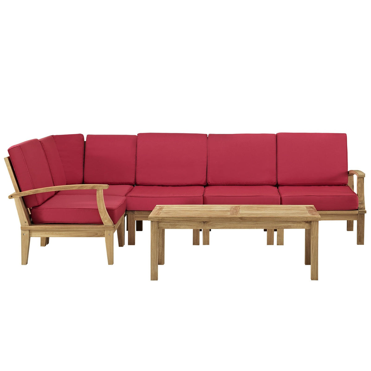 Lexmod Marina 6-Piece Outdoor Patio Teak Sofa Set, Natural Red