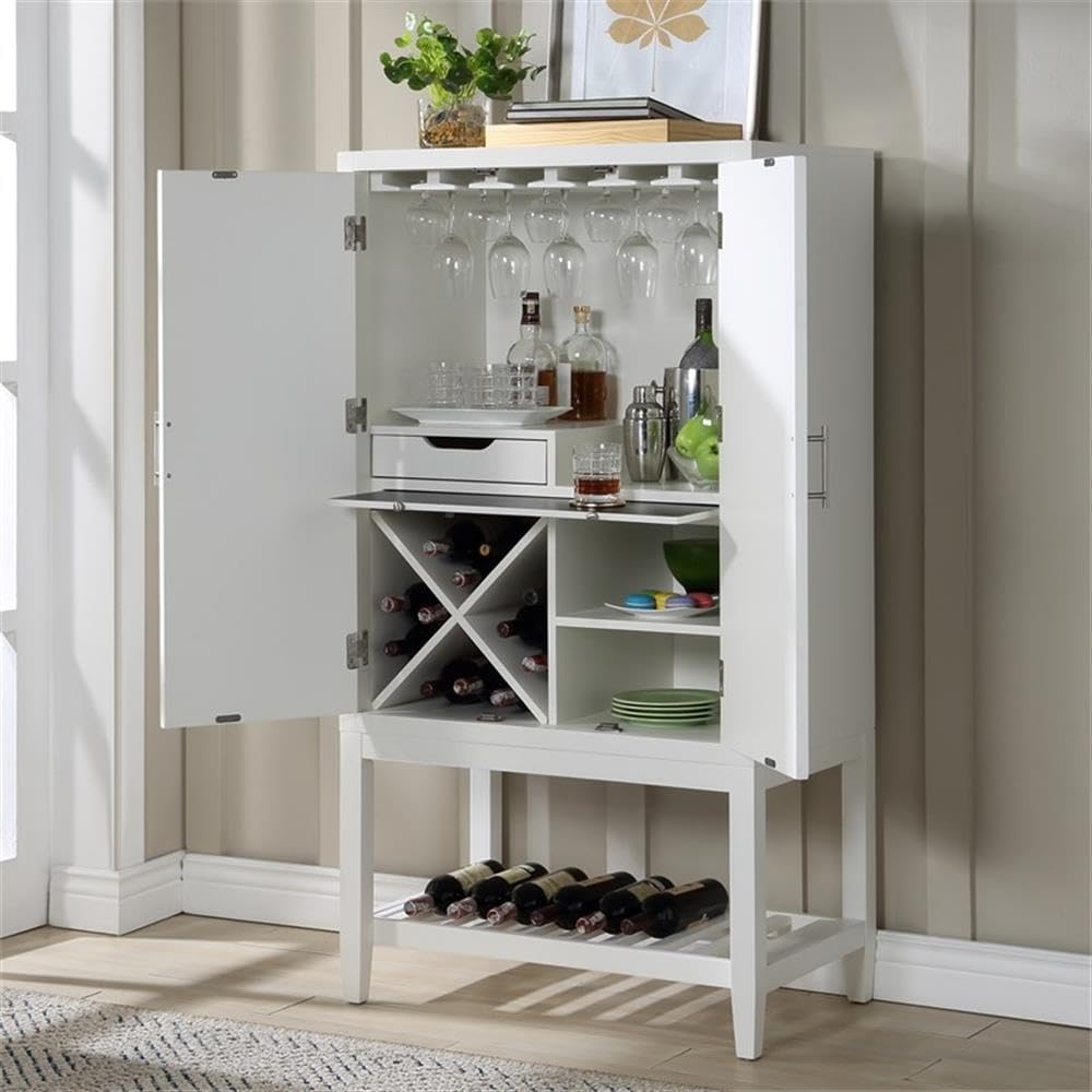 Comfort Pointe Milano 60-inch White Wood 2-Door Modern Bar Cabinet with Pull-Out Tray