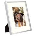Golden State Art, Silver 8x10 Picture Frame - Displays Photos 5x7 with Mat or 8x10 inch Without Mat - Shatter-Resistant Glass Al