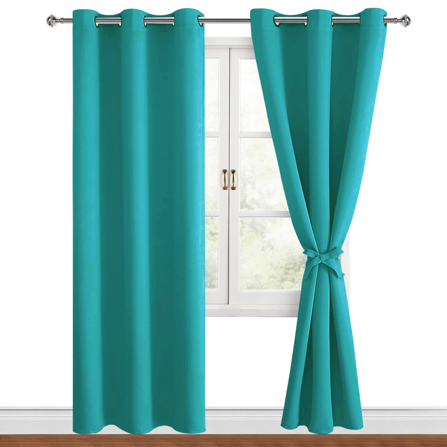 Hiasan Blackout Curtains For Bedroom, 42 X 84 Inches Long - Thermal Insulated & Energy Saving Window Curtains For Living Room, 2 Drape Panels Sewn With Tiebacks, Peacock Teal
