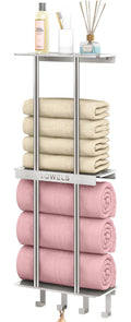 Bathroom Towel Storage, Towel Racks for Bathroom with 3-Tier Shelf & 4 Hooks, Towel Holder for Bathroom Wall for Rolled Bath Tow