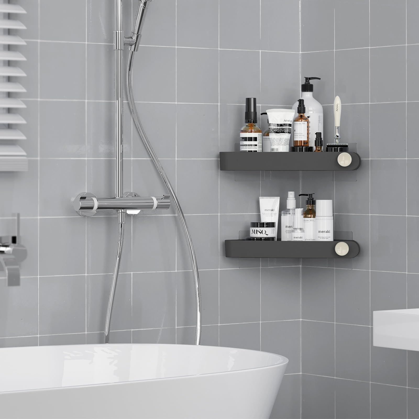 Sotfamily Shower Caddy Corner, 2 Pack Adhesive Corner Shower Shelves For Inside Shower, Plastic Shower Organizer For Bathroom St