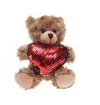 Plushland Stuffed Mocha Heart Bear - Plush Bear Toy for Kids & Adults - Embroidered Heart Pillow - Brown-6 inches (Red Heart)