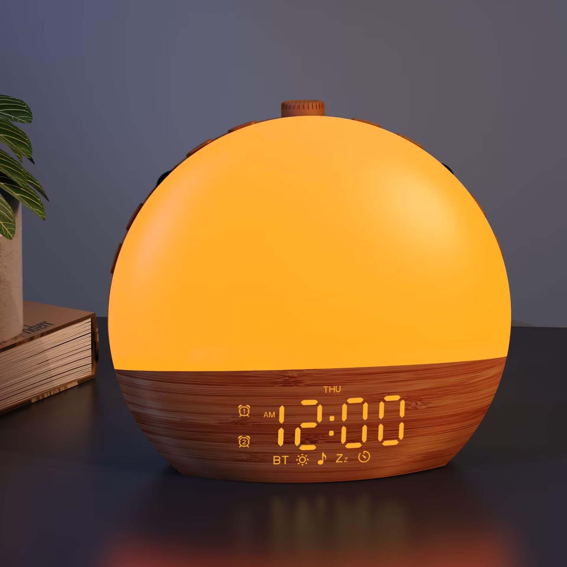 Sunrise Alarm Clock with Sound Machine - Wake Up Light, Wood Grain, Bluetooth, Dual Digital Alarm Clocks for Bedrooms, Adjustabl