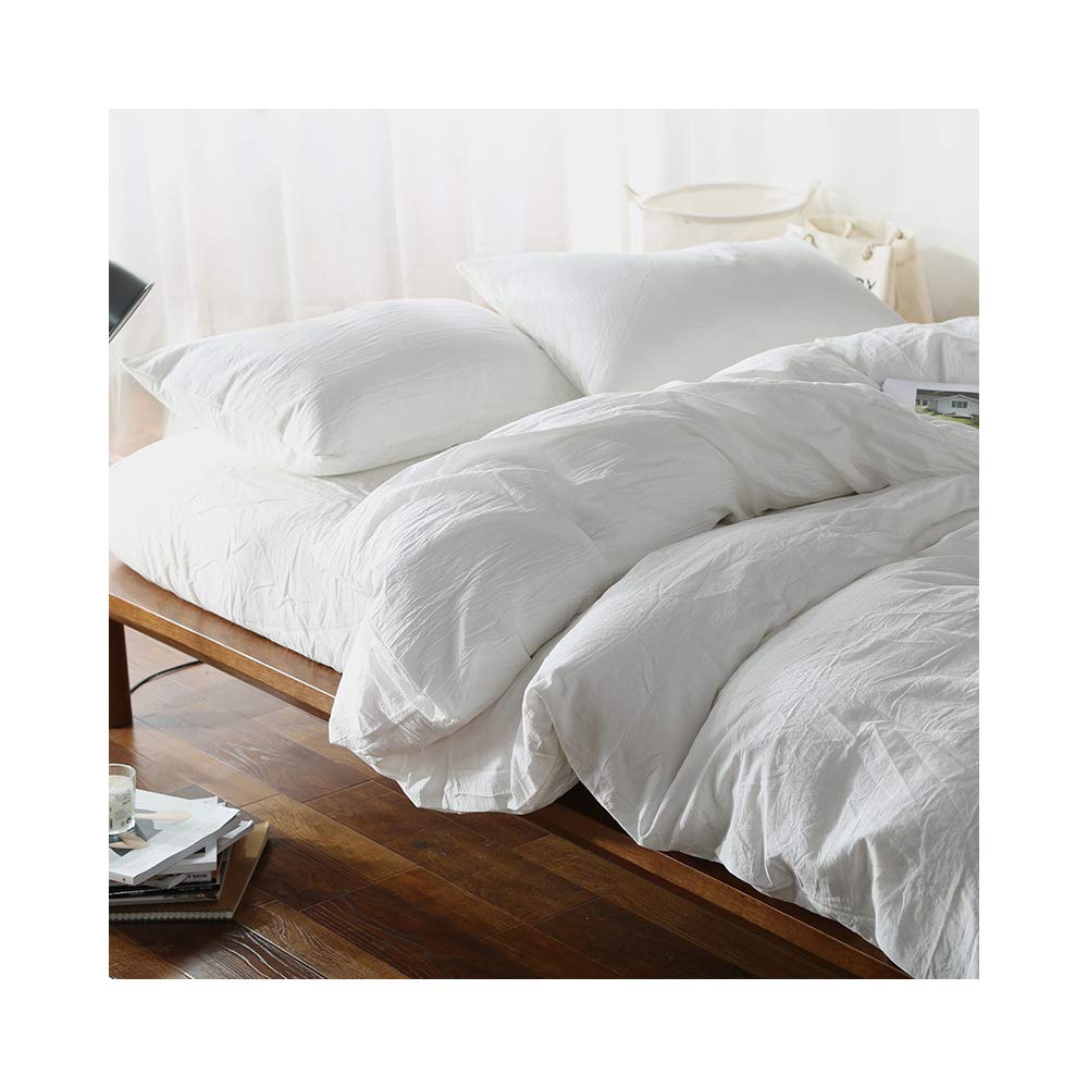 F.Y.Dreams 100% Washed Cotton Duvet Cover For Weighted Blanket 48X72 Inches With 8 Ties, Zipper On Long Side/White/Just Duvet Co