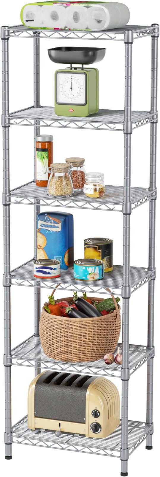 SINGAYE 6 Tier Shelf Wire Shelving Adjustable Storage Shelves Rack Standing Units for Kitchen Closet Laundry Bathroom Organizers