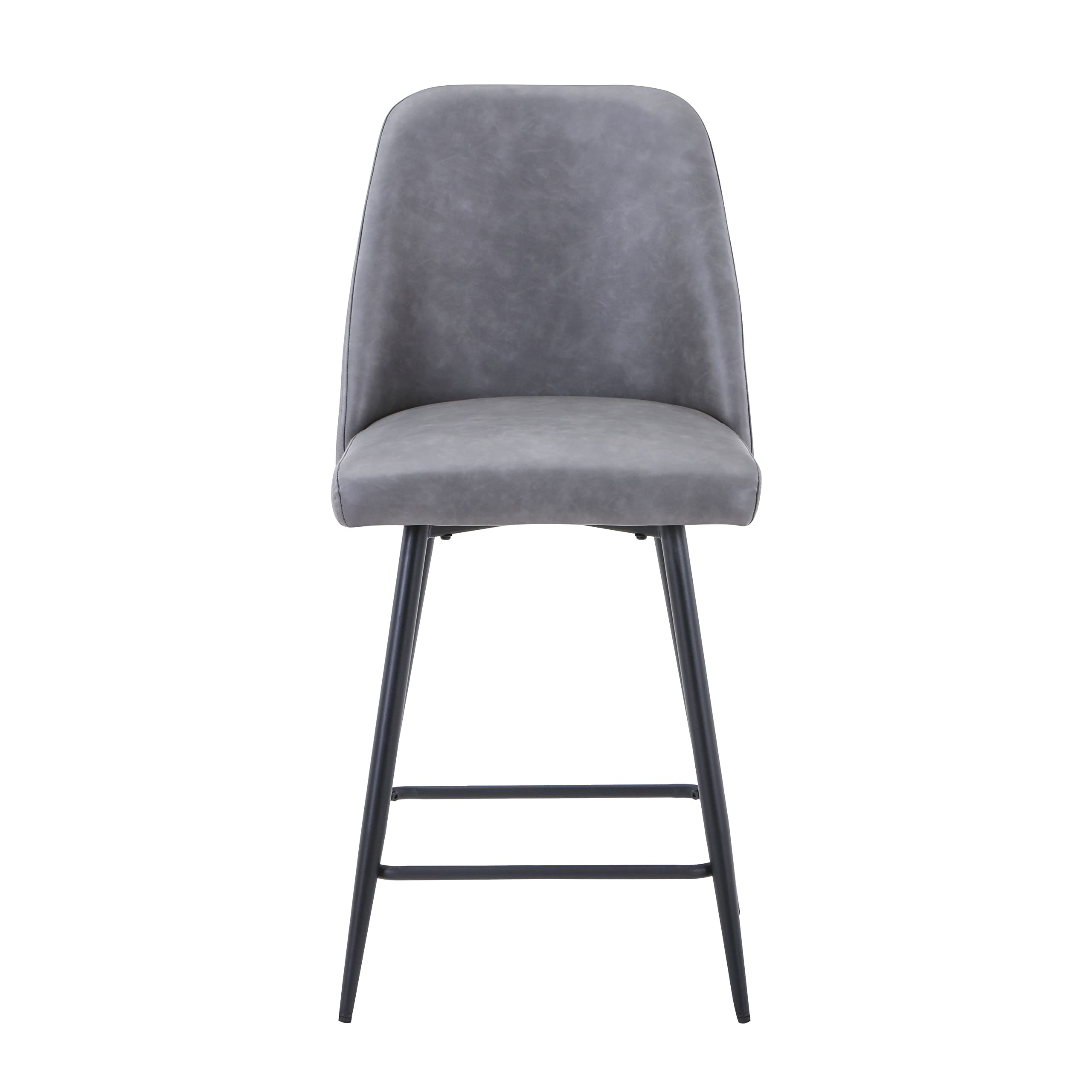 Jofran Maddox Mid-Century Modern Faux Leather Upholstered Counter Height Barstool Set of 2, 19'' W X 22.5'' D X 35.5'' H, Grey