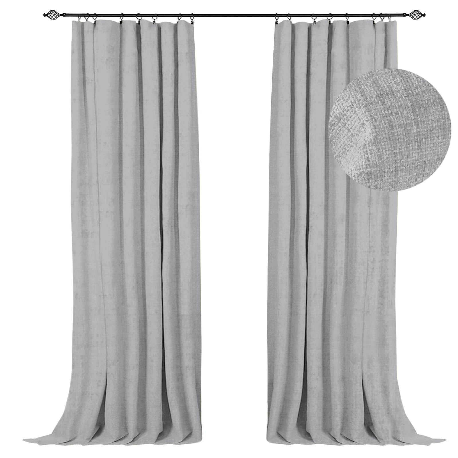 100% Blackout Shield Full Blackout Curtains for Bedroom 108 inch Length 2 Panels Set, Clip Rings/Rod Pocket Faux Linen Black Out