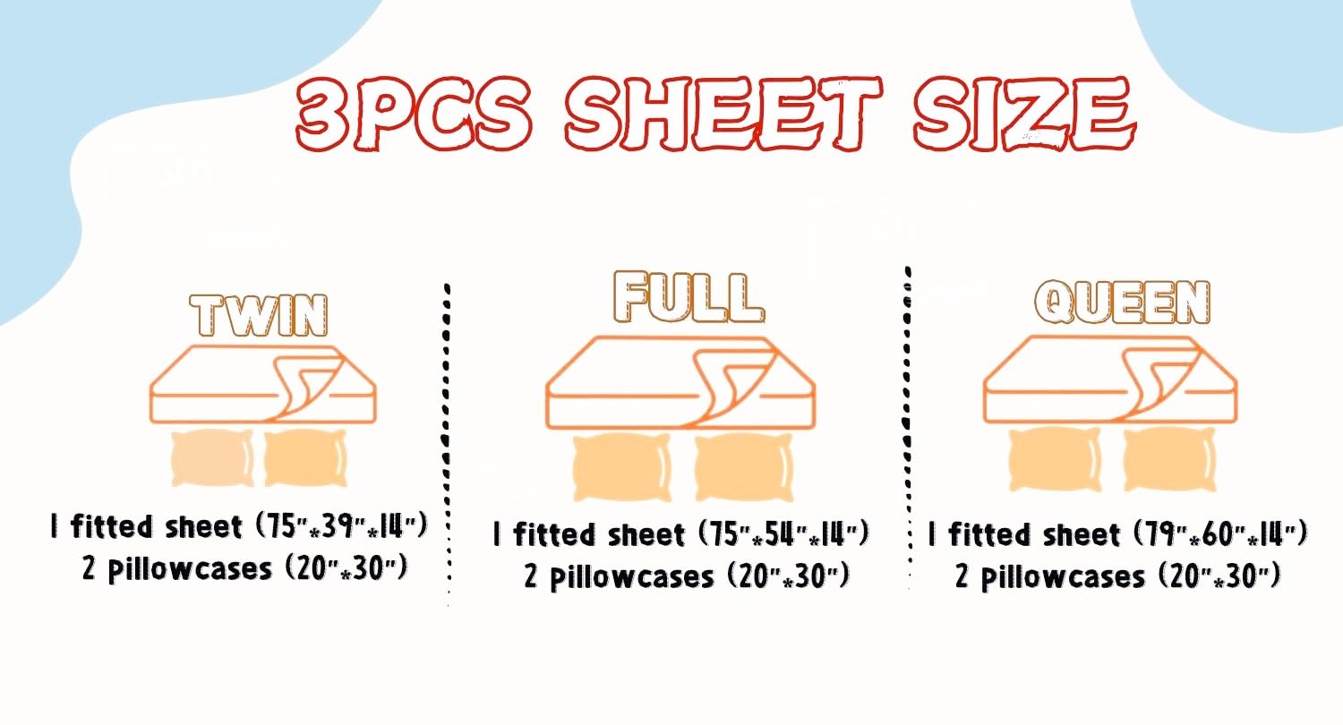 Sdy 3Pcs Pink Peach Print Pattern Sheet Set, Lovely Peach Fitted Sheet With Deep Pocket, Soft And Kawaii,Lightweight Cute Room Decor For Boys, Girls And Teens, Queen